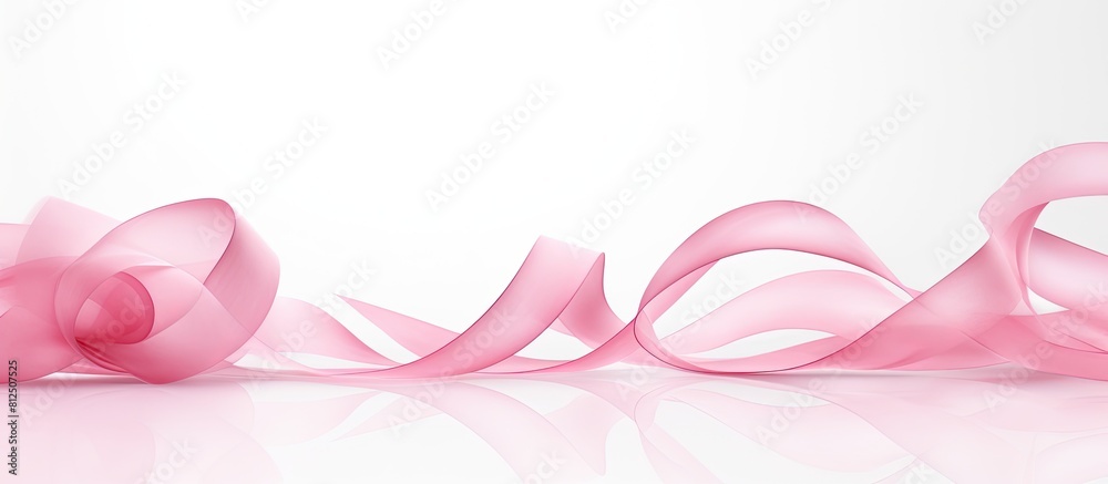 Poster a pink curly ribbon stands alone against a white background leaving ample empty space for additional