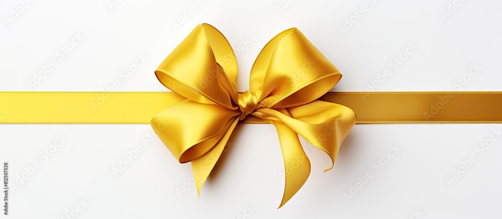Poster a bright yellow gift bow stands out against the clean white background creating a visually striking 