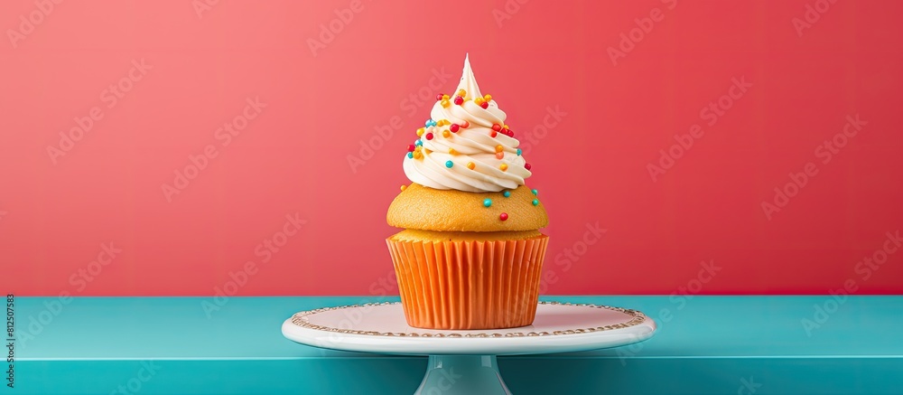 Poster The cupcake stands out on a vibrant and richly colored backdrop creating a visually appealing composition with plenty of copy space