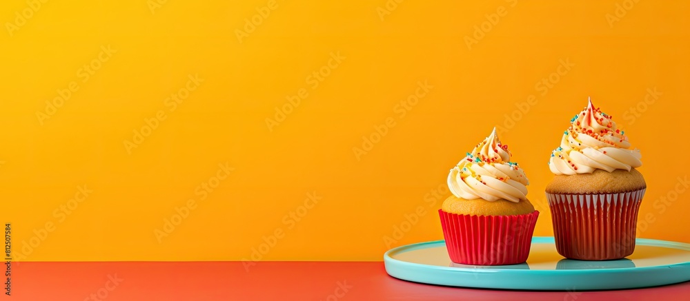 Poster The cupcake stands out on a vibrant and richly colored backdrop creating a visually appealing composition with plenty of copy space