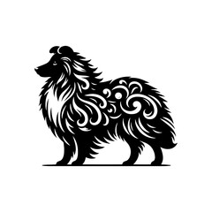 Shetland Sheepdog Vector Silhouette - Capturing the Elegance and Agility of this Beloved Canine Companion Breed- Shetland Sheepdog Illustration.