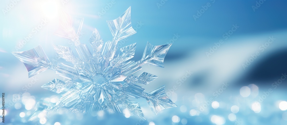 Leinwandbilder a stunning ice crystal sparkles in the sunlight set against a blue bokeh background it makes for the