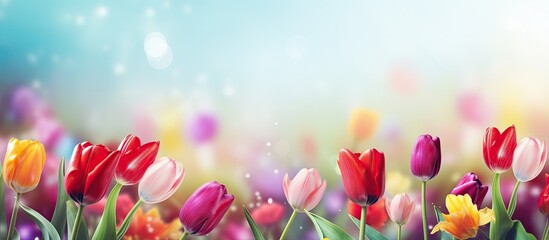 A stunning copy space image with a vibrant blend of colors in the background perfect for celebrating any spring holiday with a dazzling sparkling texture
