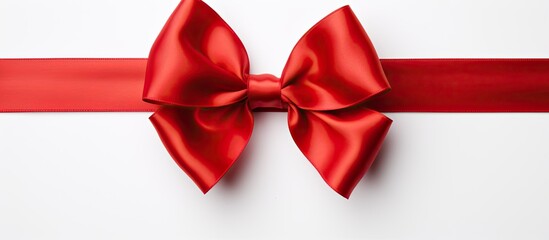 A stunning red bow stands out on a pristine white backdrop leaving ample space for creative purposes