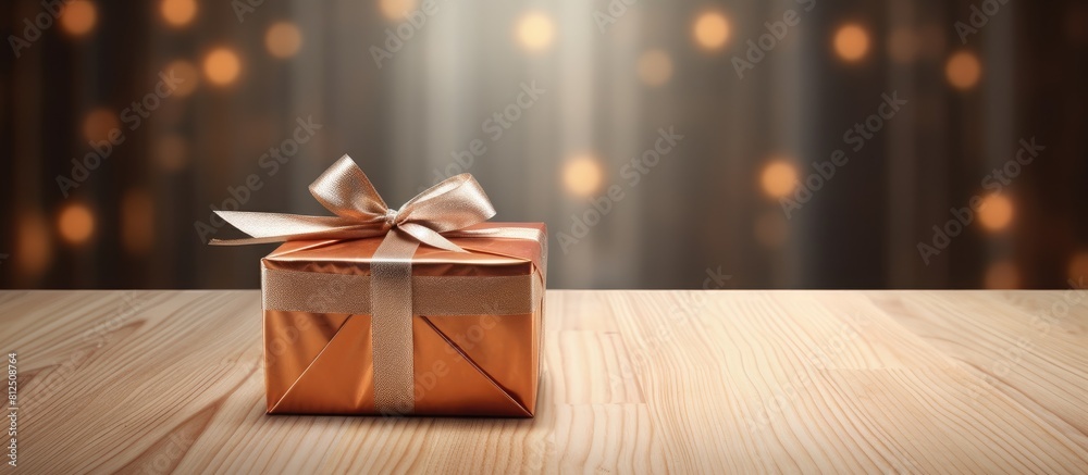 Poster a wooden surface with a gift box placed on it providing ample copy space for images or text