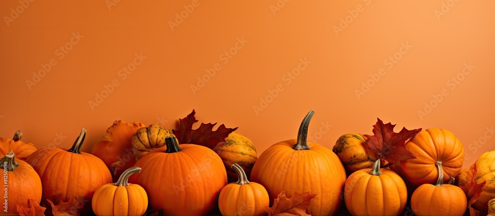 Aufkleber fall themed background with pumpkins and maple leaves providing ample space for additional content e
