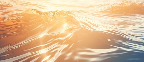 Summer themed image with a transparent surface of beige water displaying ripples and splashes The sunlight shines on the water waves creating a serene and refreshing scene with room for product displ