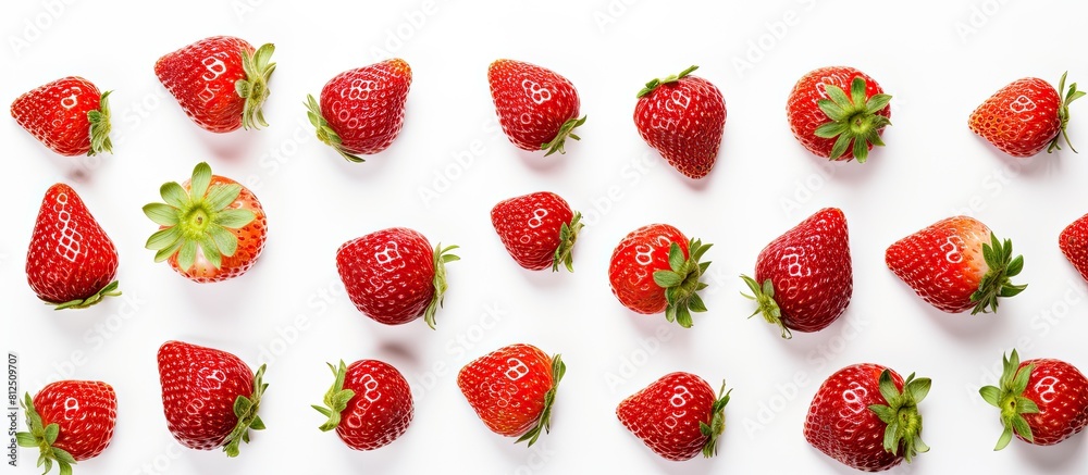 Aufkleber a top down view of juicy ripe strawberries rests on a pristine white surface evoking the essence of 