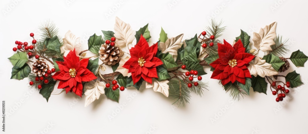 Aufkleber top view of a christmas garland close up with a white background suitable for a copy space image