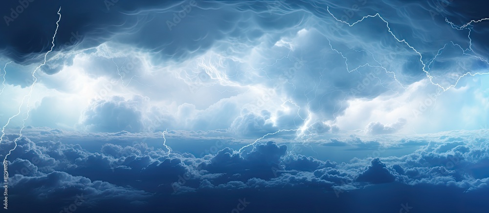 Aufkleber Top view of clouds and lightning on a white background creating a storm concept with bad weather Ample copy space available for added content