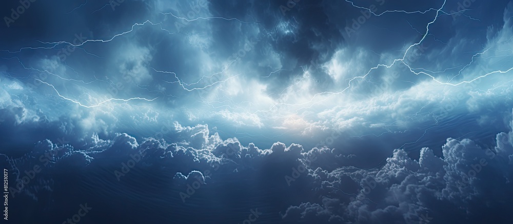 Aufkleber Top view of clouds and lightning on a white background creating a storm concept with bad weather Ample copy space available for added content