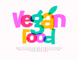 Vector advertising label Vegan Food. Watercolor Playful Font. Bright Artistic Letters and Numbers set. 