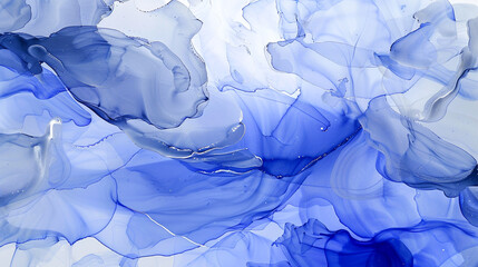 Sapphire blue and gray abstract painting background with alcohol ink and oil paint textures.