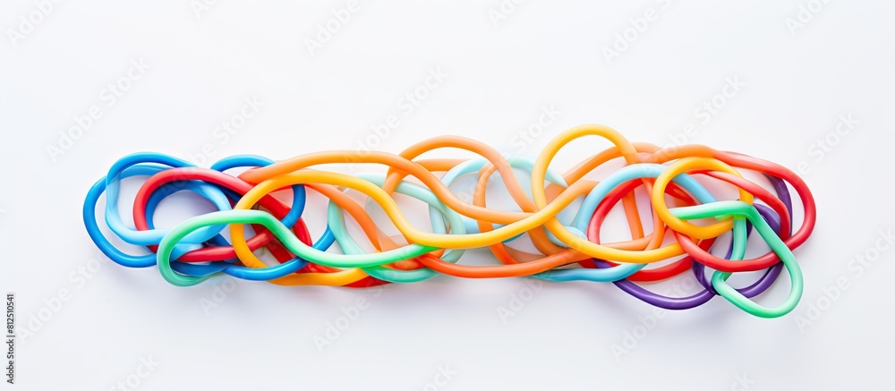 Aufkleber Top view of a multicolored rubber band pattern on a white background with copy space image