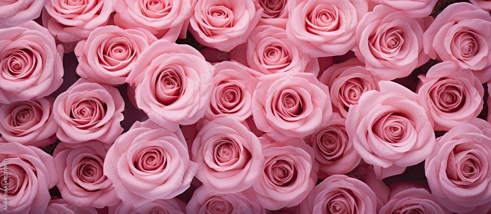 Leinwandbilder top view of pink roses arranged in a flat lay style with ample copy space for additional content