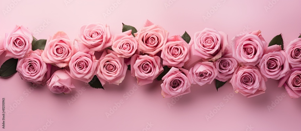 Leinwandbilder top view of pink roses arranged in a flat lay style with ample copy space for additional content