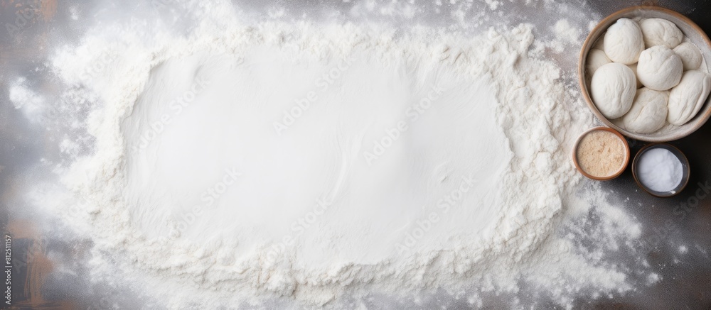 Aufkleber Top view of a square frame crafted from flour on a gray backdrop with ample room for text in the copy space image