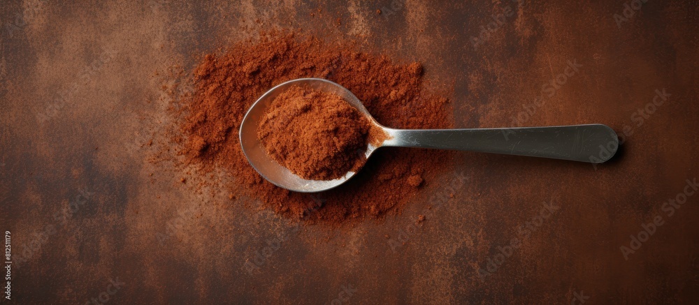 Poster A top view of a spoon with coffee powder creating a visually appealing copy space image