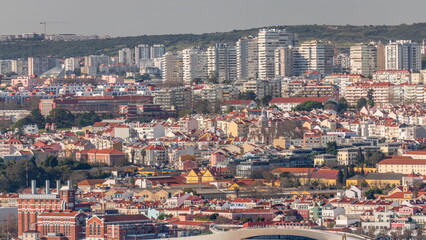 Museu de Arte, Arquitetura and Tecnolocia or MAAT at the Rio Tejo in Belem near museum of electricity aerial timelapse. Lisbon, Portugal