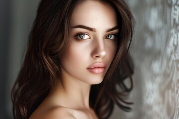 Naklejka premium Young brunette woman. Feminine beauty.