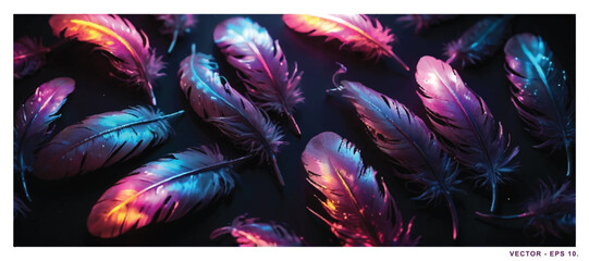 abstract colorful background with neon feathers