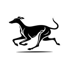 Running Whippet Dog Vector Silhouette - Graceful Agility and Energetic Spirit of this Athletic Canine- Running Whippet Dog Illustration- Minimalist Running Whippet Dog.