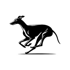 Running Whippet Dog Vector Silhouette - Graceful Agility and Energetic Spirit of this Athletic Canine- Running Whippet Dog Illustration- Minimalist Running Whippet Dog.