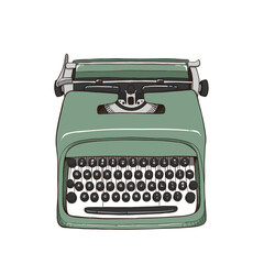 Typewriter green vintage retro colored hand drawn