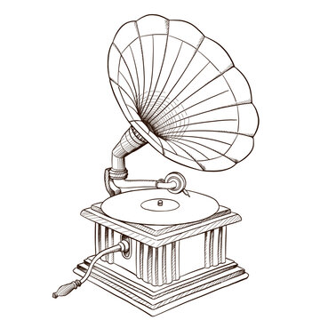 recommend clip art: Gramophone phonograph retro vintage instrument hand drawn outline