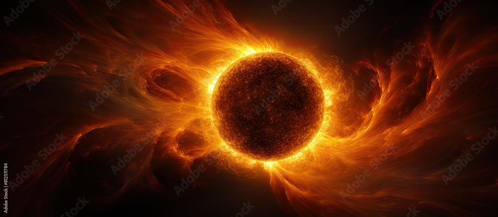 Wall mural turbulence is visible on the surface of the sun during a partial solar eclipse where sunspots are al