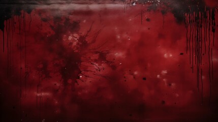 Grunge-style dark red blood splatter on a black background