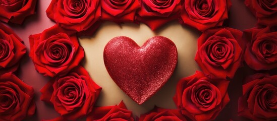 Valentine s Day greeting card with a heart shaped rose frame as a background perfect for adding a copy space image