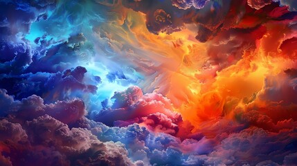 A symphony of vibrant shades colliding in a spectacular display, forming a multicolored power explosion against the canvas of the sky