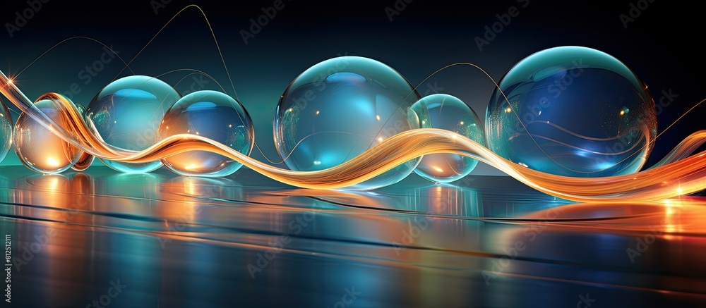 Aufkleber A vibrant and celebratory composition consisting of illuminated ribbons and transparent orbs reflecting on a mirrored surface Copy space image