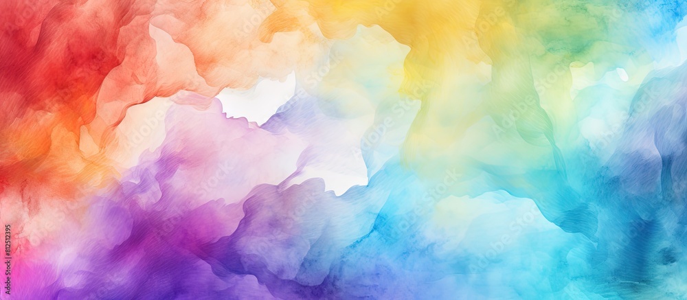Poster abstract watercolor background with vibrant colors of the rainbow on a wet watercolor paper texture 