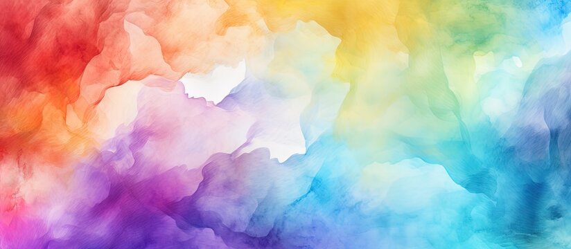 Abstract watercolor background with vibrant colors of the rainbow on a wet watercolor paper texture The multicolored watercolor stains create an abstract colorful pattern perfect for a copy space ima