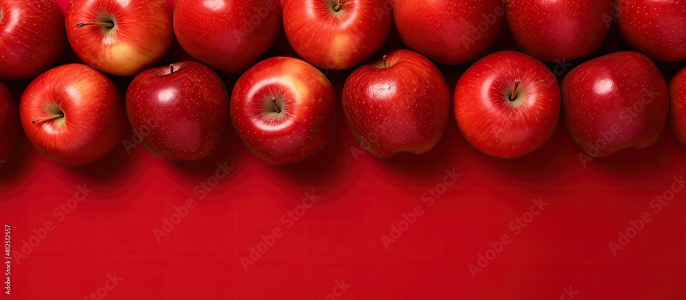 Aufkleber A vibrant image displaying fresh apples arranged in a flat lay composition on a red background with ample space available for adding text