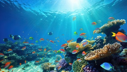 Tropical fish in the underwater, coral reef, amazing underwater life, various fish and exotic coral...