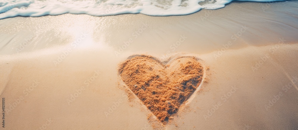 Aufkleber top view of a heart shape drawn in the sand against a scenic beach background creating a beautiful c