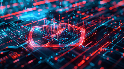 Fototapeta premium A digital shield projecting a force field around a server farm, defending against cyber attacks