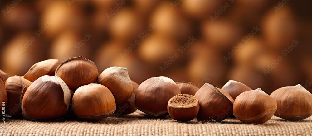 Poster a visually appealing copy space image showcasing hazelnuts and their connection to natural beauty he
