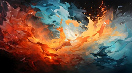 Abstract Depiction of Fire and Water Elements Colliding in a Dynamic Interplay of Forces