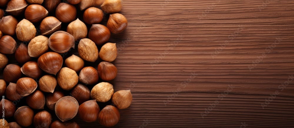 Poster a visually appealing copy space image showcasing hazelnuts and their connection to natural beauty he
