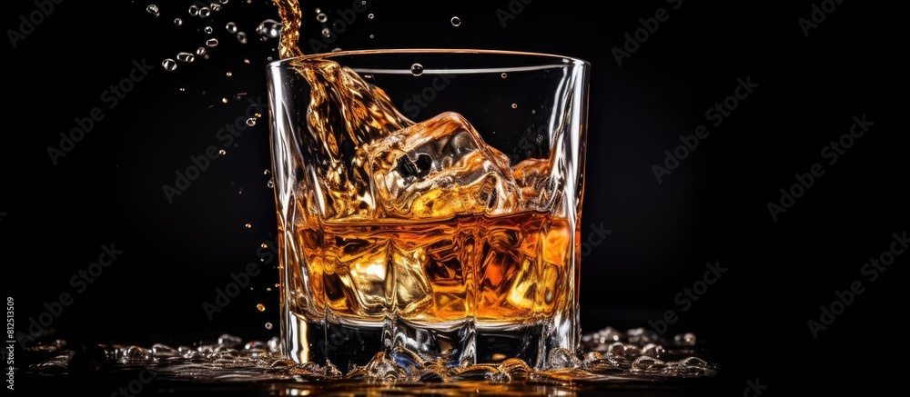 Aufkleber A visually striking image of a glass of whiskey with a splash set against a black background providing ample copy space