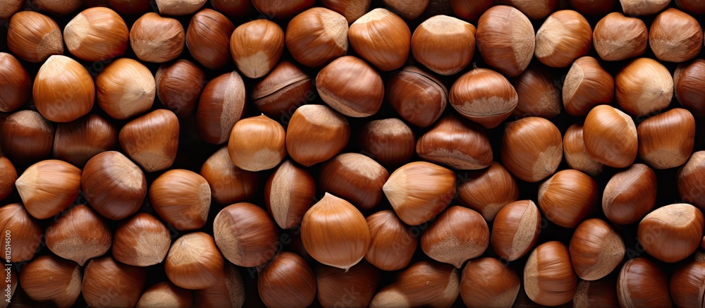 Poster Abundance of hazelnuts with ample copy space image available