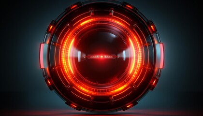 Abstract glowing red circle on dark background. Futuristic sci-fi concept.
