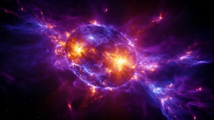 The fantastic purple nebula with glowing stars in deep space.