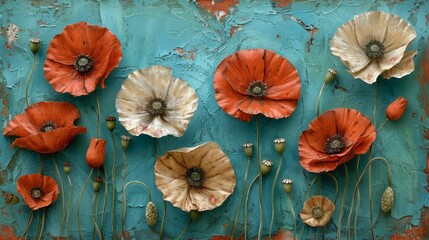 Red poppy flowers on background with the Italy flag. Liberation Day holiday. Festa della Liberazione.