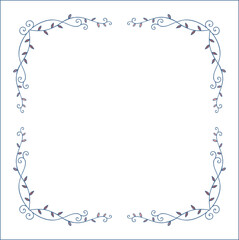 Blue vegetal ornamental frame with leaves, decorative border, corners for greeting cards, banners, business cards, invitations, menus. Isolated vector illustration.	

