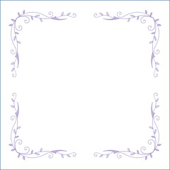 Light purple vegetal ornamental frame with leaves, decorative border, corners for greeting cards, banners, business cards, invitations, menus. Isolated vector illustration.	
